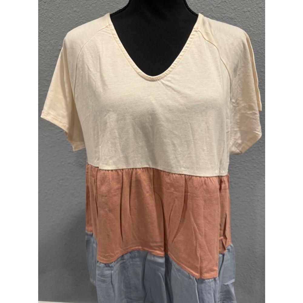 Cotton Bleu Color Block Tiered V-Neck Top, Sz Small NWOT - Picture 5 of 12